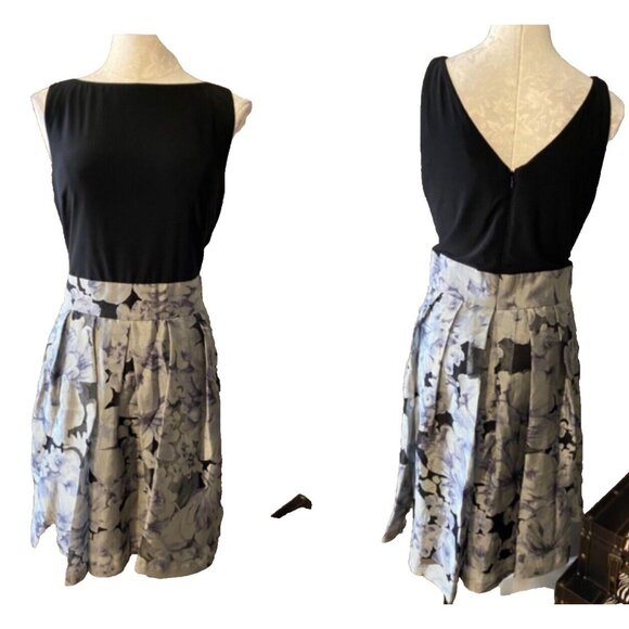 Ralph Lauren Dress Gray Black 12 Stretch V Back A Line Wedding Cruise Party - Picture 1 of 8